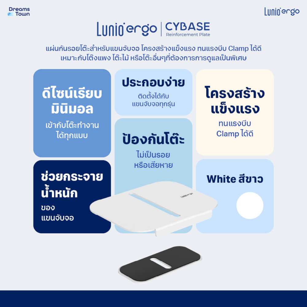 แผ่นกันรอยโต๊ะสำหรับแขนจับจอ LUNIO ERGO CYBASE REINFORCEMENT PLATE WHITE สีขาว_6